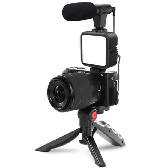 KIT 2 Tripé Estabilizador de Mão kit vlog 5 em 1 gimbal Microfone Celular Gravação De Vídeo fast