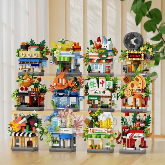 Micro blocos de construção de partículas 24 Mini comercial rua café pote quente Sushi restaurante montado ornamentos fig