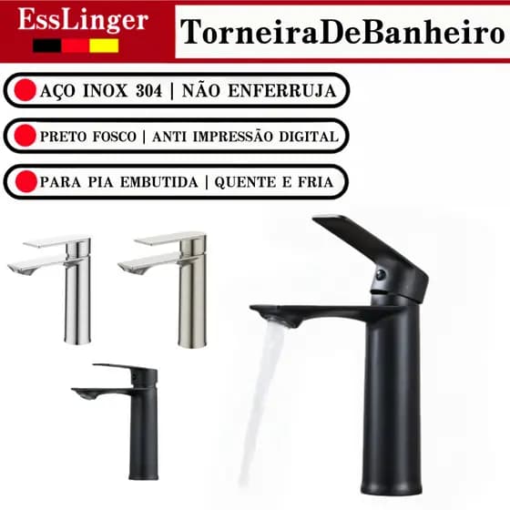 Torneira Banheiro Lavabo Monocomando 3 Cores Bica Baixa Bancada Quente Fria Arejador Esslinger