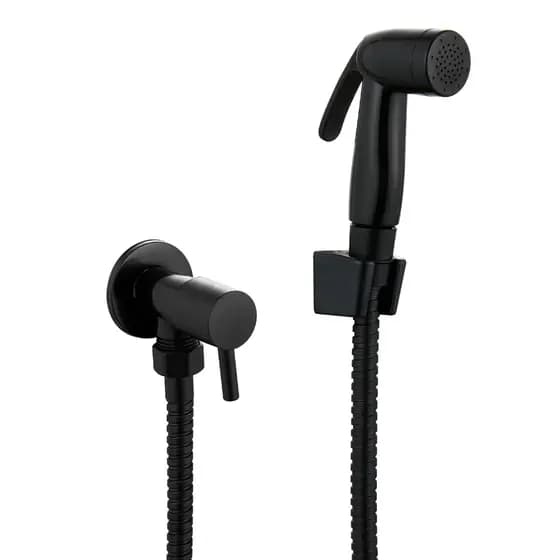Kit Ducha Higiênica Quadrada Preta ABS Registro Metal Mangueira Flexível Banheiro Esslinger