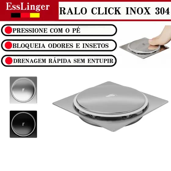 Ralo Inteligente 9.4x9.4/15x15 Click Quadrado Veda Cheiro Cromado Dreno de piso de drenagem premium