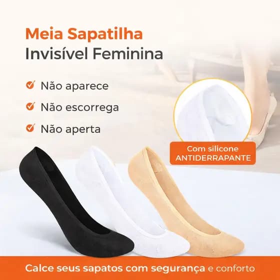 Meia Sapatilha Invisível Feminina Antiderrapante Confortável 34/39
