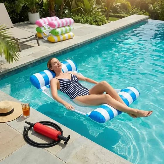 Bóia Flutuante com Rede para Piscina 120x80cm – Colchão Inflável Confortável para Relaxar no Verão
