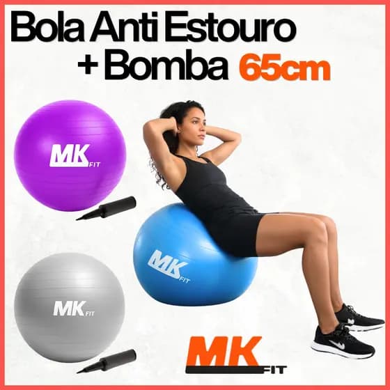 Bola de Pilates Yoga e Ginástica Anti Estouro com Bomba de Encher 65cm MKFIT
