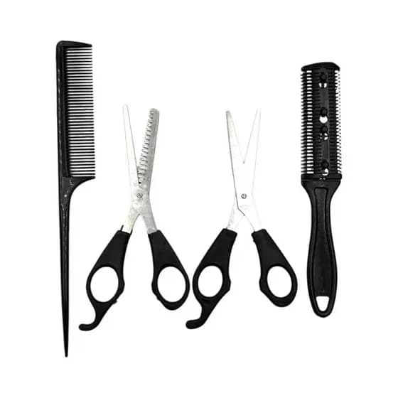 Kit Ferramentas Para Corte De Cabelo Tesoura Reta Desbaste Pente Navalha E Separador