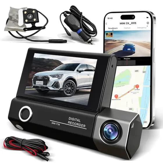 Câmera Veicular 3 Câmeras Gravador de Painel Super FHD 1296P Tela 3 Polegadas DVR Carro