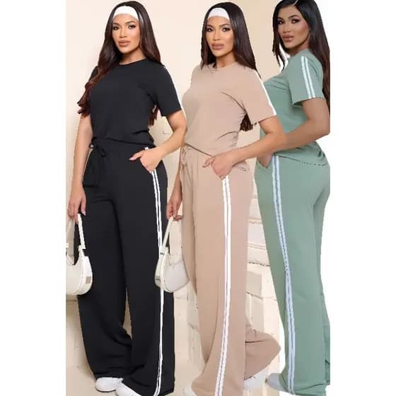 Conjunto Femenino Calça E Blusa Com Listras Laterais Casual confortável Look Versáteis Moletinho