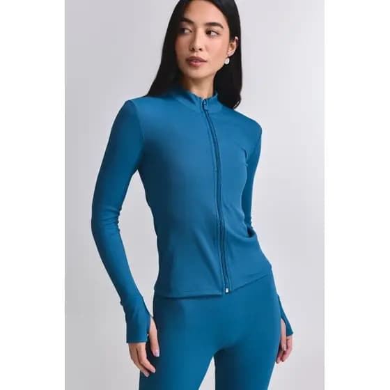 Jaqueta Fitness Slim Poliamida Canelada Azul Elixir