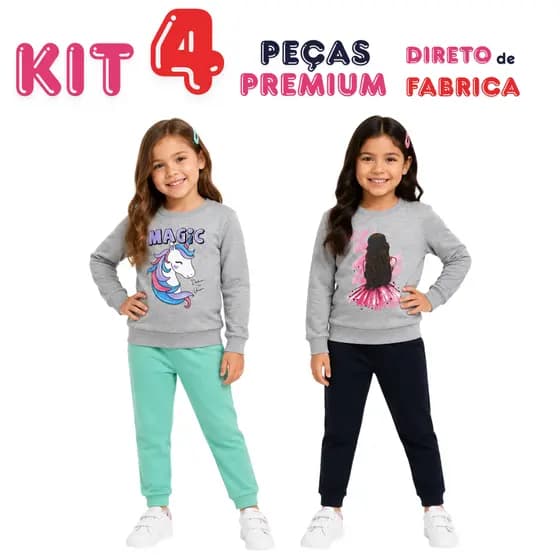 Kit 4 Peças Infantil Menina Moletom Felpado 2 Conjuntos Sortidos Inverno Tam 4 6 8 10
