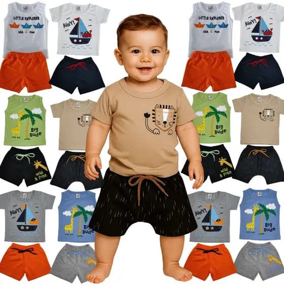 Roupa Bebe Menino do P/M/G/01 | Conjunto Infantil Menino Verão Manga Curta Roupas de Bebê Sortido