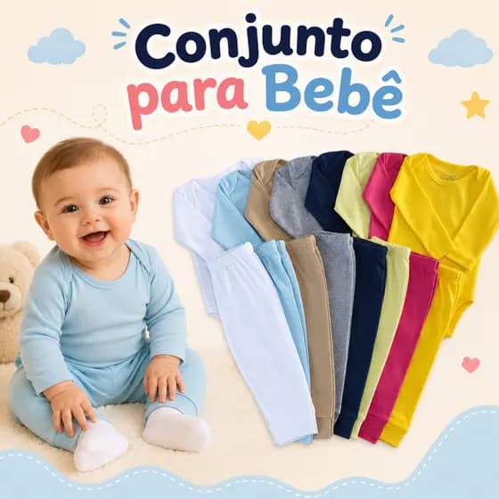 Kit Conjunto Infantil Menina Menino Body Manga Longa e Calça | Roupa de Bebê Menina
