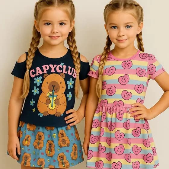 Kit Conjunto Infantil Feminino Capivara + Vestido Infantil Menina Coração