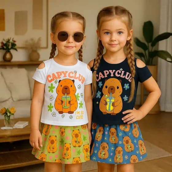 Conjunto Infantil Menina Infantil e Juvenil do 2 ao 12 anos | Conjunto Menina Capivara Confortável