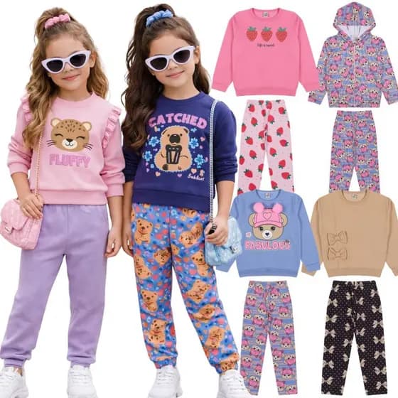 Conjunto Moletom Infantil Menina | Kit Casaco + Calça/Legging | Tamanho 02 ao 12 anos SORTIDOS