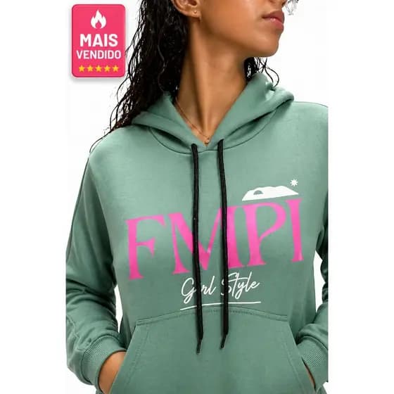 Blusa Moletom Feminino Canguru FMPI Style Premium Flanelado Casual Inverno Confortável Streetwear