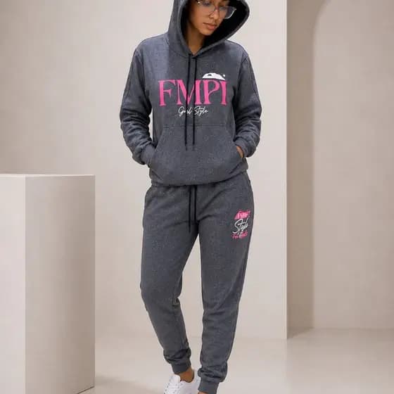 Conjunto de Moletom Flanelado Premium Estampado Feminino Kit Blusa de Frio com Capuz + Calça Jogger