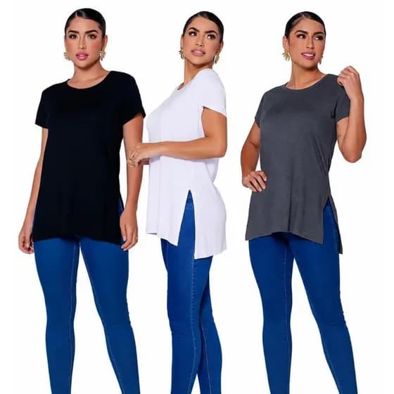 Kit 3 Vest Legging Feminina Viscolycra Longa com Fenda Lateral | Blusa Alongada Básica Premium Confortável | P ao GG