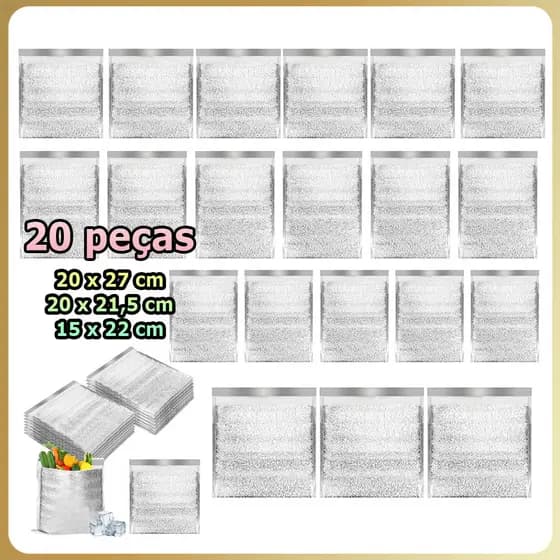 Kit 20 Saco térmico saco térmico com folha alumínio embalagem térmica autovedante para entrega forro térmico para caixa