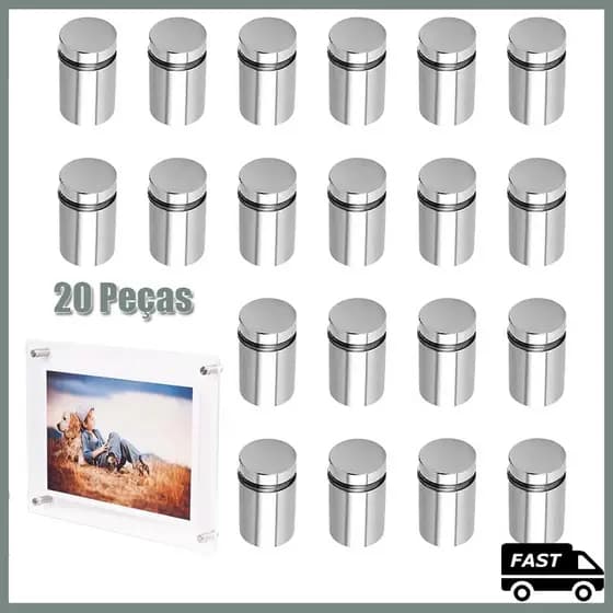 20 Peças Prolongador Para Vidro Madeira Aço Inox Escovado 1.9x2.5cm