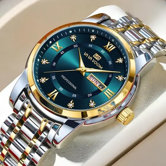 Relógio Masculino Elegante Quartz Aço Inoxidável Analógico Com Calendário Moderno pres + Ideal para presentear