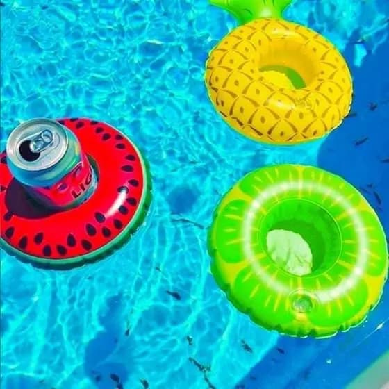 Boias Porta Copo Inflável Lata Donuts Fruta Abacaxi Melancia Limão Flamingo Modelos Variados