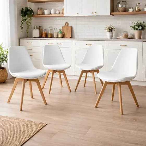 Kit 4 Cadeiras Elegantes Saarinen Base Wood Madeira Natural