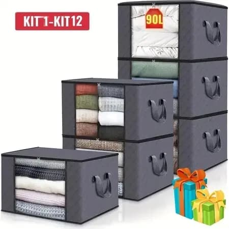 Caixas Organizadoras de Guarda Roupa,Dobráveis e Antipoeira, para Cobertores, Casacos e Roupas Home Organizers