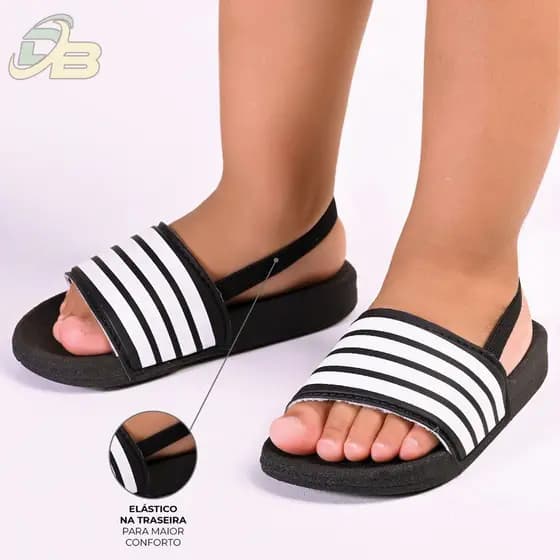 Chinelo Bebê Listra Confortável Antiderrapante Unissex Escolar Casual com Elástico