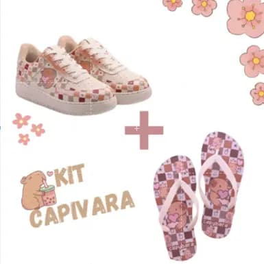 Kit Dois Pares Tênis + Chinelo Infantil Meninas Feminino Casual Escolar Personalizado