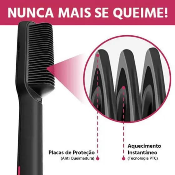 Escova Alisadora Bivolt 5 em 1 - Alisa, Hidrata, Modela, Alinha e Anti-Frizz