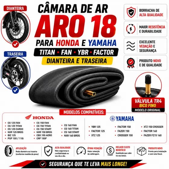 Câmara De Ar Moto Aro 18 Traseira e Dianteira Titan Fan Fazer Factor 125 150 160 Original