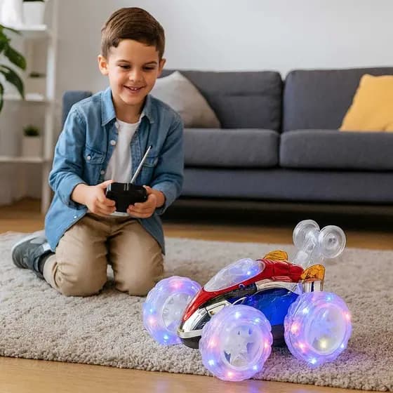 Carrinho 360 LED Acrobático com Luz Controle Remoto Infantil Cambalhota Carro brilhante radical