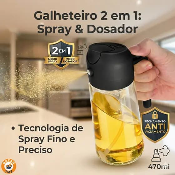 ✅ Borrifador Spray Azeite 470ml Vidro Galheteiro Dosador Óleo Vinagre Culinário Premium Air Fryer