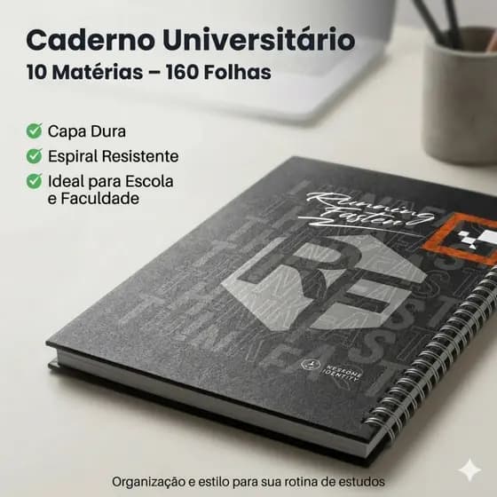 🔥Kit 2 Cadernos Universitário 10 Matérias 160 Folhas Capa Dura Preto Espiral Escolar Faculdade Barat