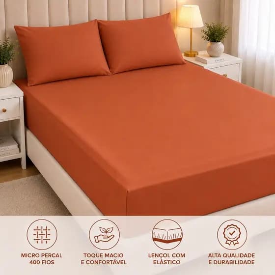 Lençol Casal com Elástico 400 Fios Micropercal Avulso Toque Macio Liso Luxo Alta Qualidade
