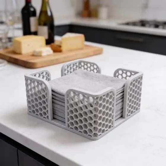 Suporte para Guardanapos Cinza Minimalista com Recortes em Colmeia para Cozinha Moderna