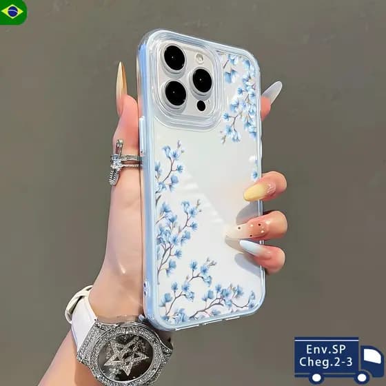 Ameixa Azul Ins Capinha Capa Para IPhone 13 11 12 14 15 16 17 Air Pro Max Normal Transparente Acrílico Caso