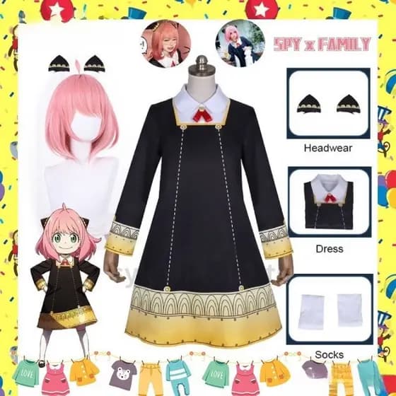 Sr. YE 2024 SPY x família Cosplay Fantasia vestido Anya Fuerge senhoras vestido e menina traje e Headwear traje de Hall