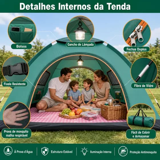 Barraca Camping Acampamento 3/4 Pessoas Automatica Barraca de Acampamento 200*200*130cm