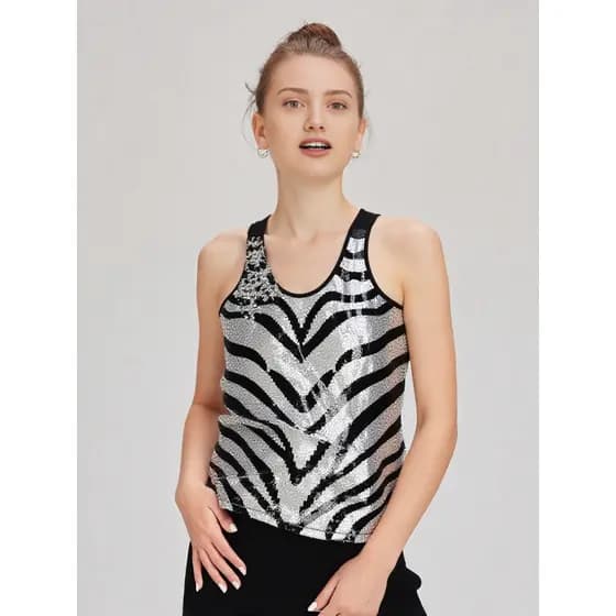 Blusa Regata Feminina com Paetês – Estampa Zebra Exclusiva