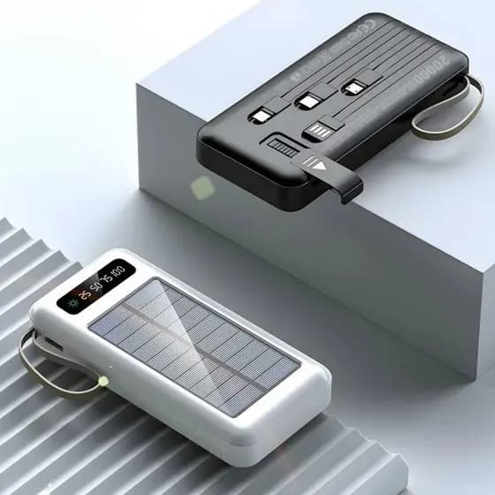 Carregador Portátil Power Bank Solar 20.000mah Com cabos 5 Em1 LED lanterna