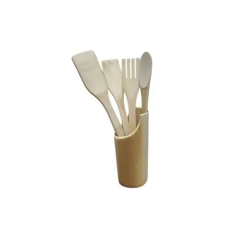 Kit Utensilios Cozinha Bambu Sustentavel Duravel Design Ergonômico Versatilidade 5 Pecas