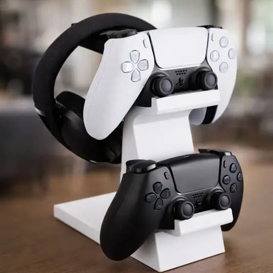 Suporte Headset Branco Gamer Porta Controle PS5 PS4 Xbox Organizador Mesa Setup Gamer Premium