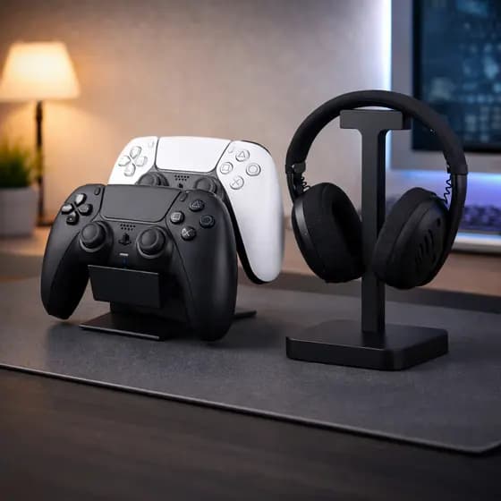 Suporte Controle Gamer PS5 PS4 Xbox + Suporte Headset Porta Fone Mesa Setup Organizador Premium