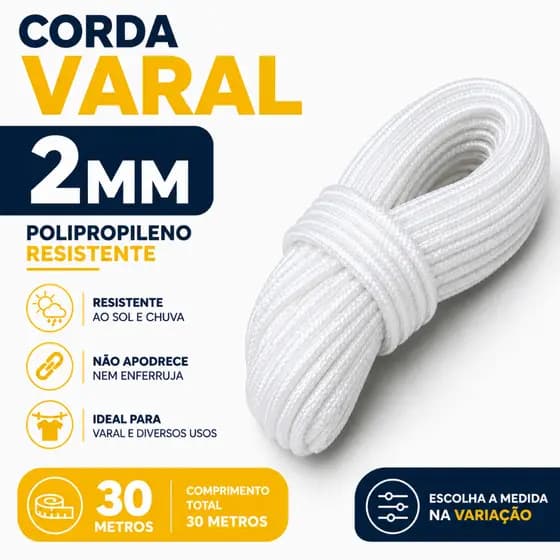 Corda Polipropileno 2mm 30m Forte Leve Para Varal Multiuso Alta Qualidade RGSegurity