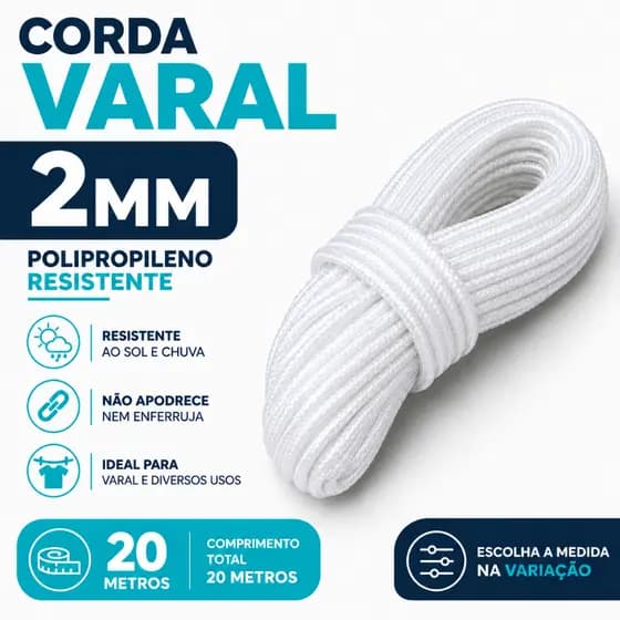 Corda Polipropileno 2mm 20m Resistente Água Varal Camping Uso Geral RGsegurity