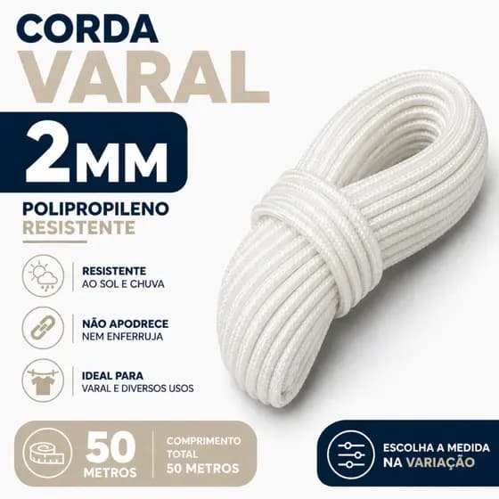 Corda Polipropileno 2mm 50m Resistente Alta Durabilidade Varal Multiuso RGsegurity