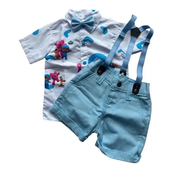 Conjunto Suspensório Pocoyo menino Personagem Festa Aniversário Menino Gravata