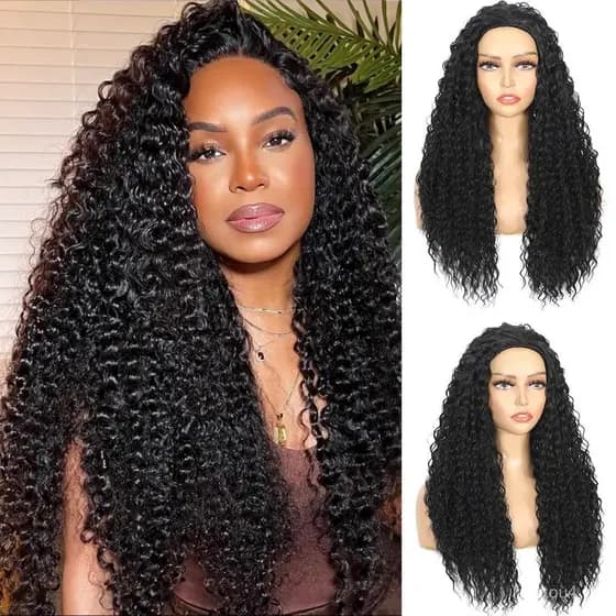 Peruca feminina pequena encaracolada três em um cordão de fibra química capa de cabelo longo encaracolado cabeça de cabe