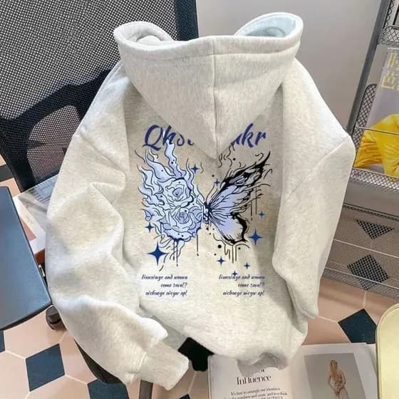 Moletom com Capuz Pelúcia Inverno 2025 High Street borboleta Retro Unissex REF 1651
